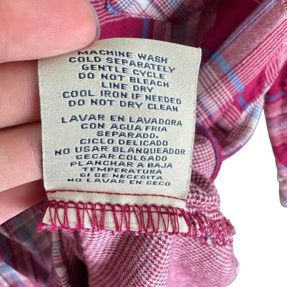 Boston Traders Pink Plaid Hooded Button Up Roll Tab Sleeve Flannel Shirt Size M - Picture 10 of 10